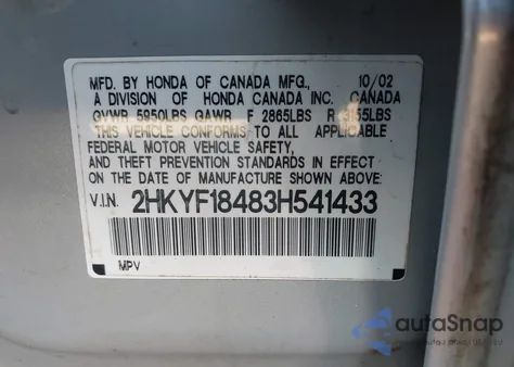 2003 Honda Pilot Ex from USA, damaged, VIN 2HKYF18483H541433